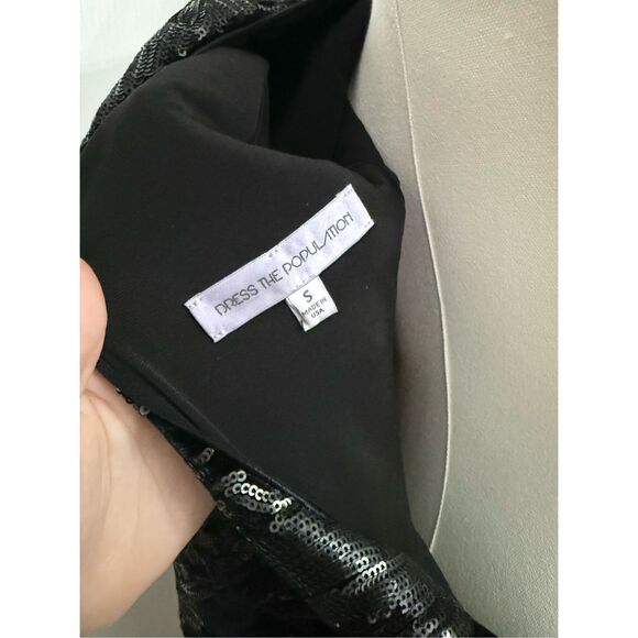 Dress the Population Lola Womens Black Sequin Velvet Mini Bodycon Dress Small - Picture 4 of 6